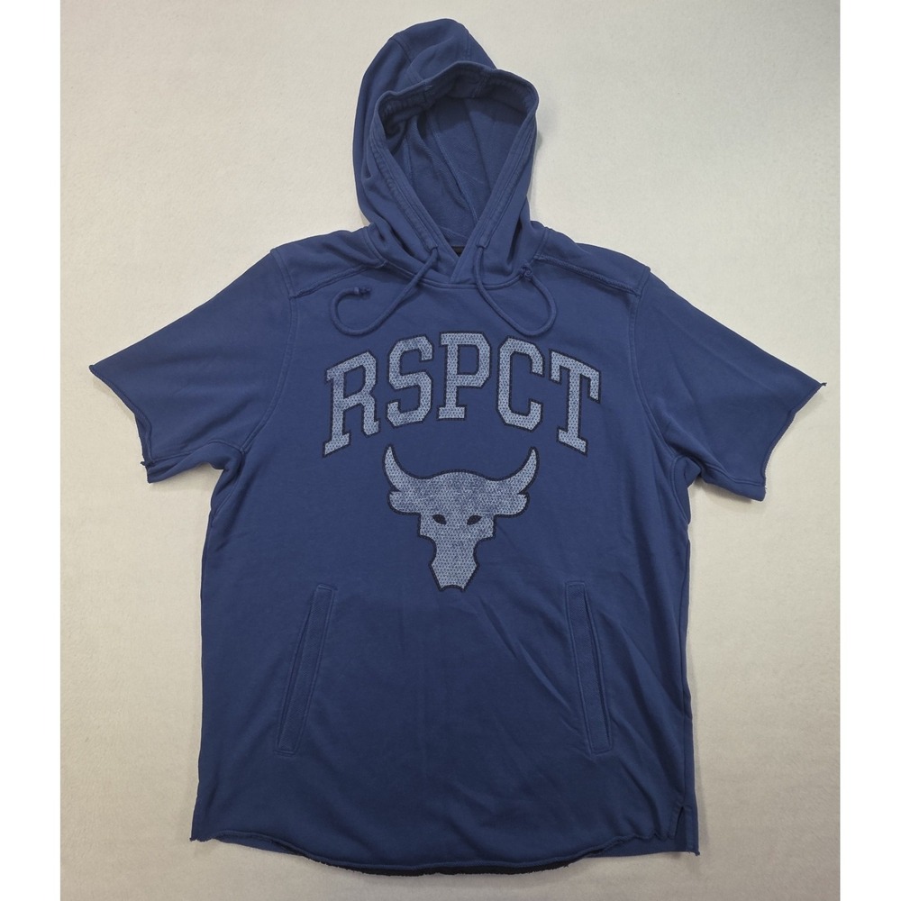 Under Armour Project Rock Hoodie Mens M LIMITED USE Blue Short Sleeve Sweatshirt